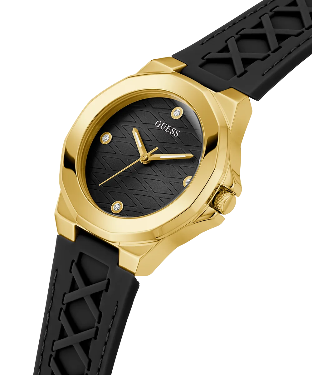 GUESS Ladies Black Gold Tone Analog Watch