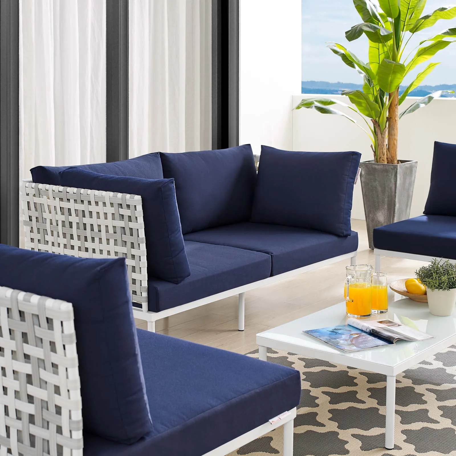 Harmony 4-Piece  Sunbrella® Basket Weave Outdoor Patio Aluminum Seating Set