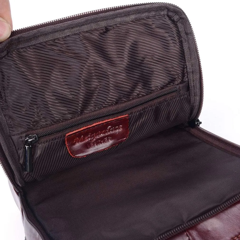 Hebetag Small Leather Sling Shoulder Bag Messenger Pack for Men Women Outdoor Travel Business