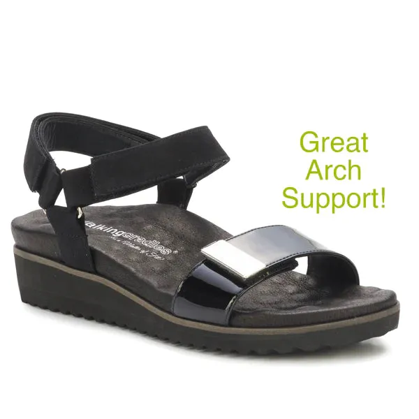 Hustle Sandal: Black Patent Leather/Black Nubuck I Stacy Adams