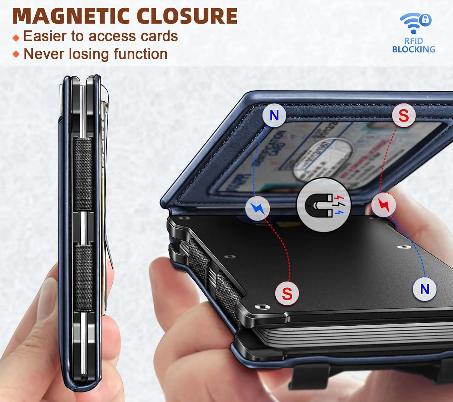 KEMISANT Men Wallet- Slim Wallet Money Clip For Gift Men in Front Pocket 12Cards-Metal Case with Magnetic Flip