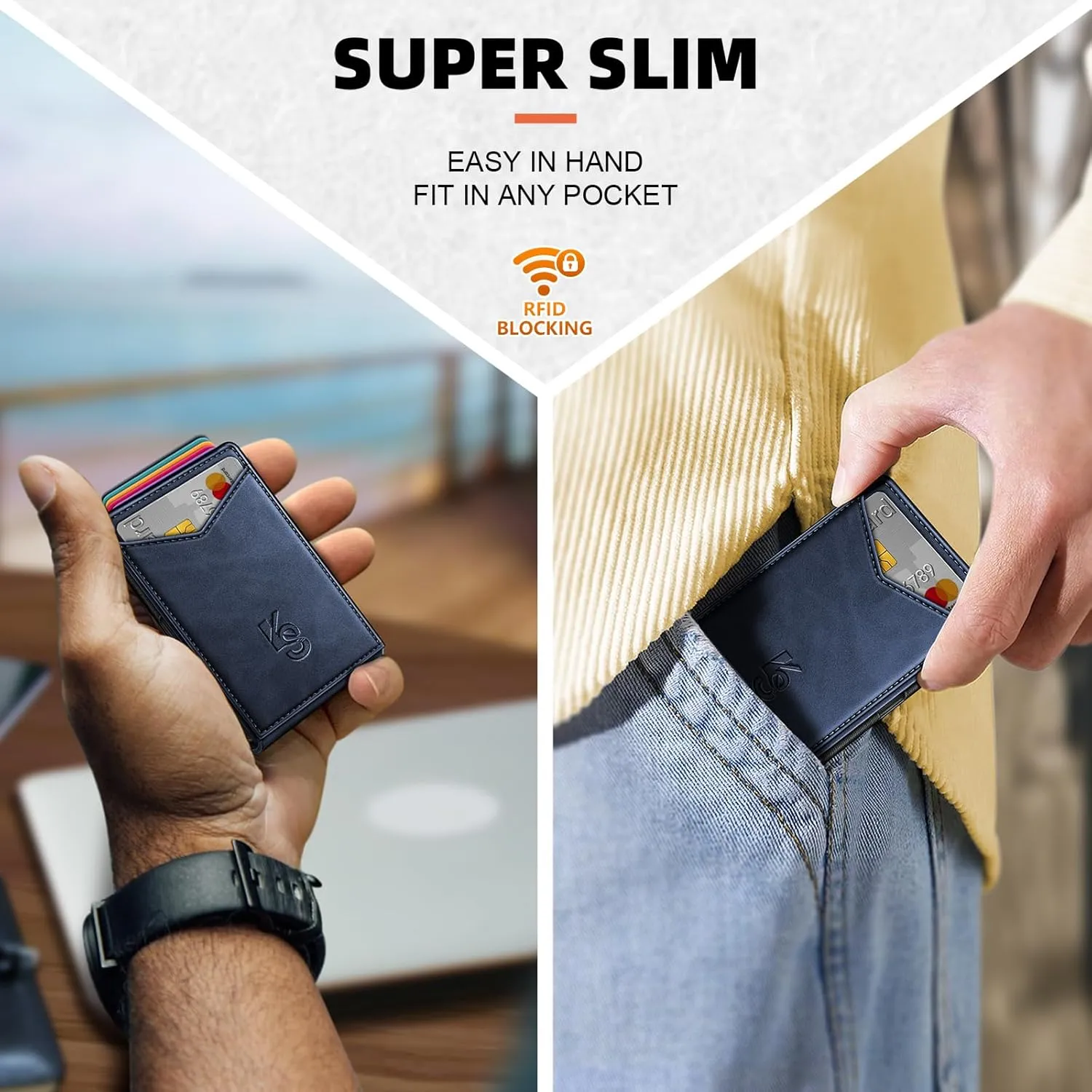 KEMISANT Men Wallet- Slim Wallet Money Clip For Gift Men in Front Pocket 12Cards-Metal Case with Magnetic Flip