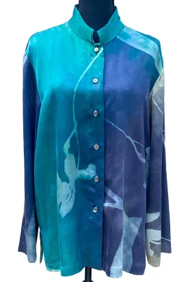 Marie PJ Blouse w/ Tulip Print Painted - Turquoise Blue - Medium