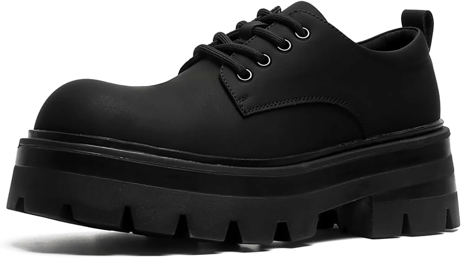 Men's Leather Platform Oxfords - Classic Round Toe Lace Up Dress Shoes -Comfort Non-Slip Lug Sole Chunky Heel Heightening Derby Shoes
