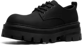Men's Leather Platform Oxfords - Classic Round Toe Lace Up Dress Shoes -Comfort Non-Slip Lug Sole Chunky Heel Heightening Derby Shoes