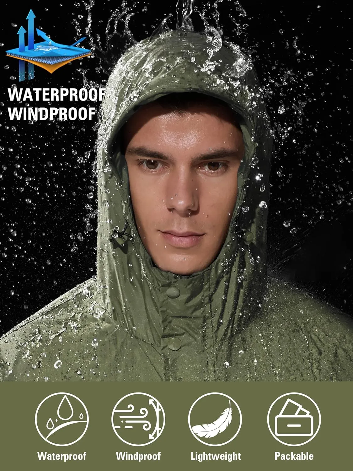 Mens Lightweight Rain Jacket Waterproof Windbreaker Packable Rain Coat with Hood for Golf Running Hiking Travel
