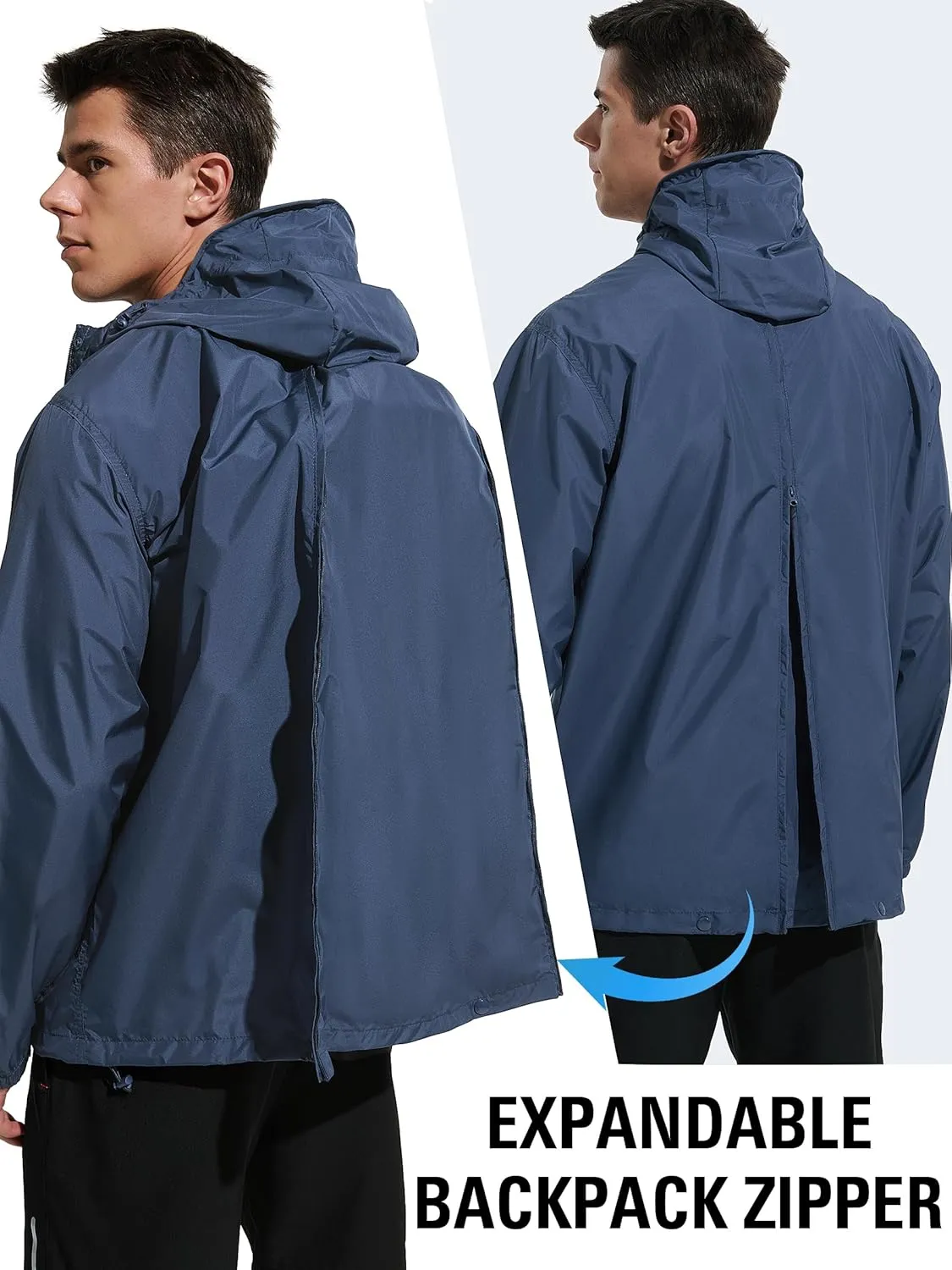 Mens Lightweight Rain Jacket Waterproof Windbreaker Packable Rain Coat with Hood for Golf Running Hiking Travel