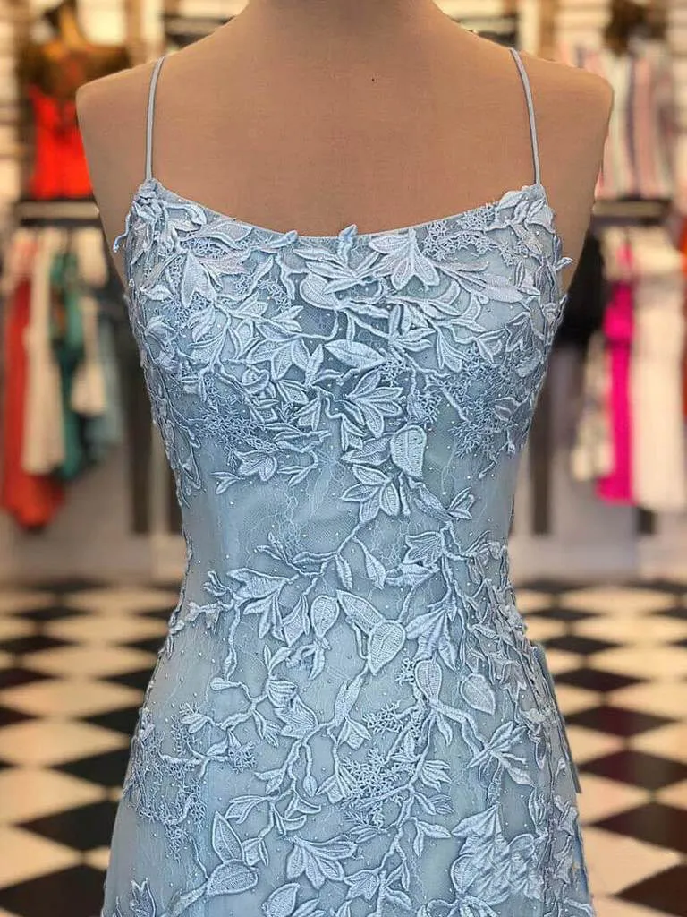 Mermaid Blue Prom Dress Lace African Long Prom Dress #ER420