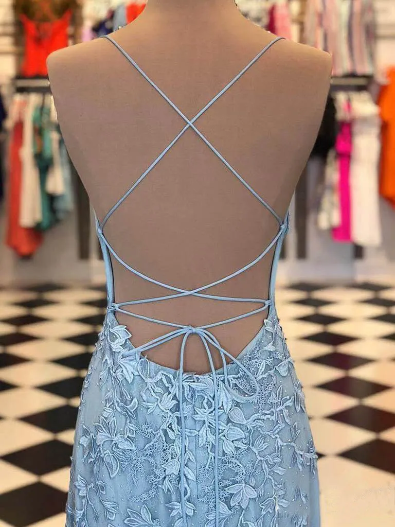 Mermaid Blue Prom Dress Lace African Long Prom Dress #ER420