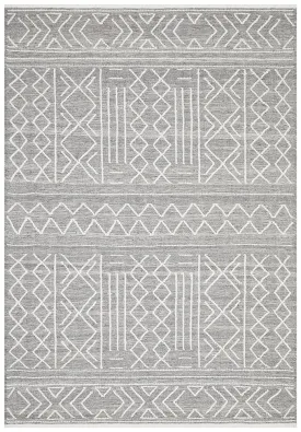 Modern Wool Stitch Woven Rug - Silver Grey