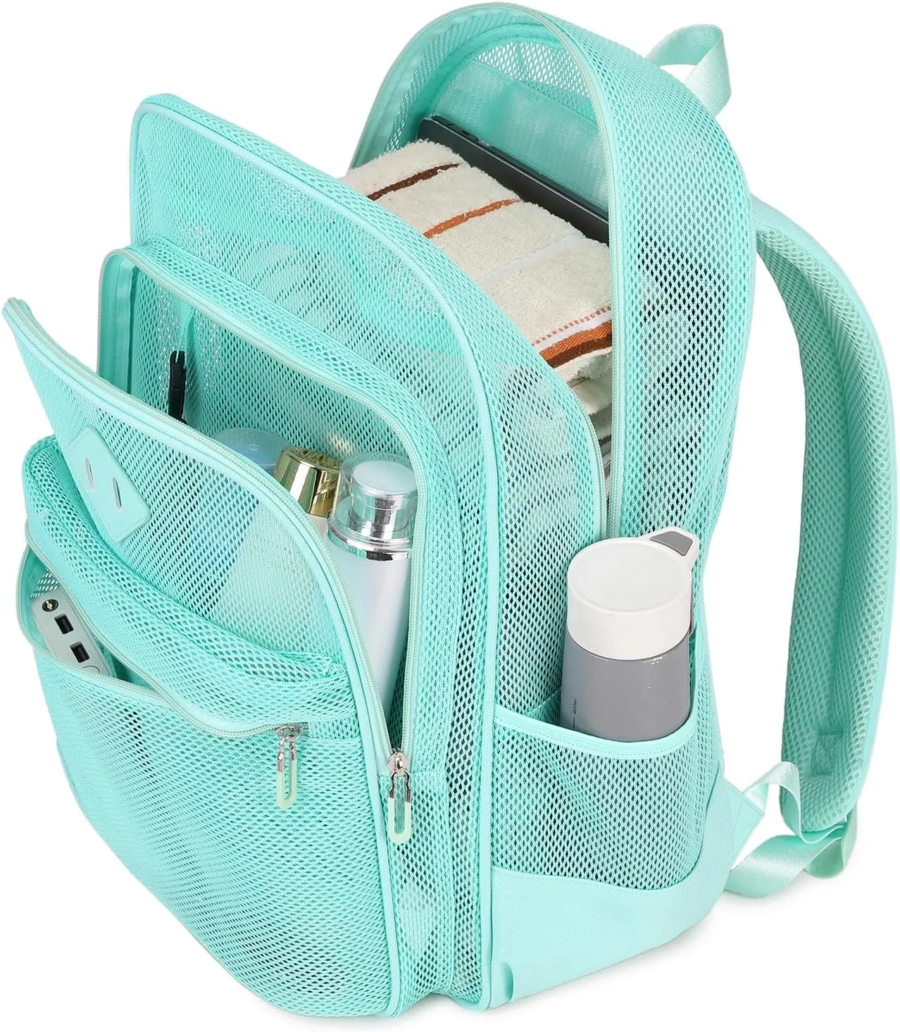 MOONBABY Mesh Backpack Heavy Duty, See Through School Backpack Transparent Bookbag for Swimming, Beach, Sports, Work, Travel