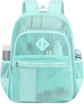 MOONBABY Mesh Backpack Heavy Duty, See Through School Backpack Transparent Bookbag for Swimming, Beach, Sports, Work, Travel