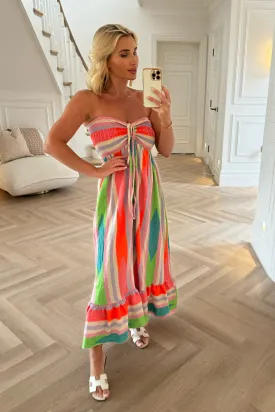 MULTI STRIPE COTTON STRAPLESS DRESS