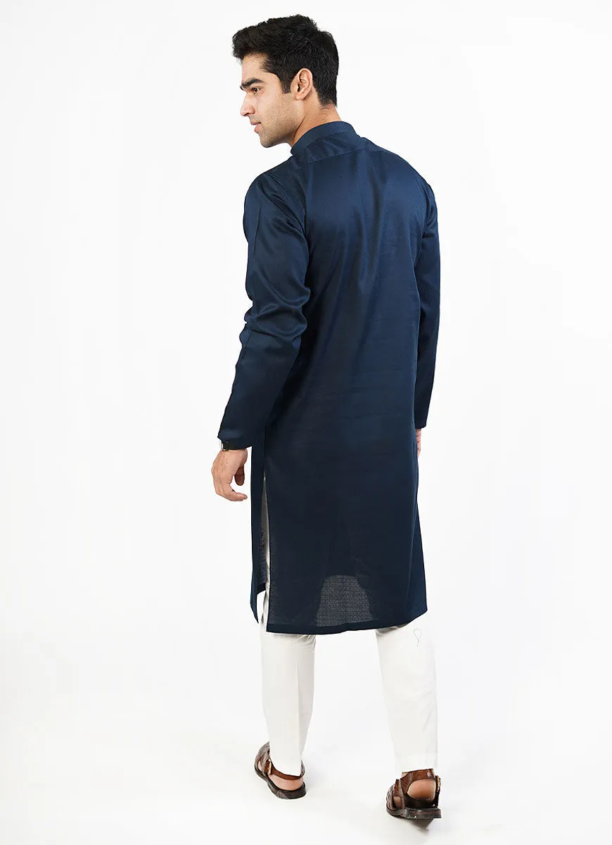 Navy Blue Dotted Dobby Design Phantom Cotton Kurta