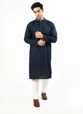 Navy Blue Dotted Dobby Design Phantom Cotton Kurta