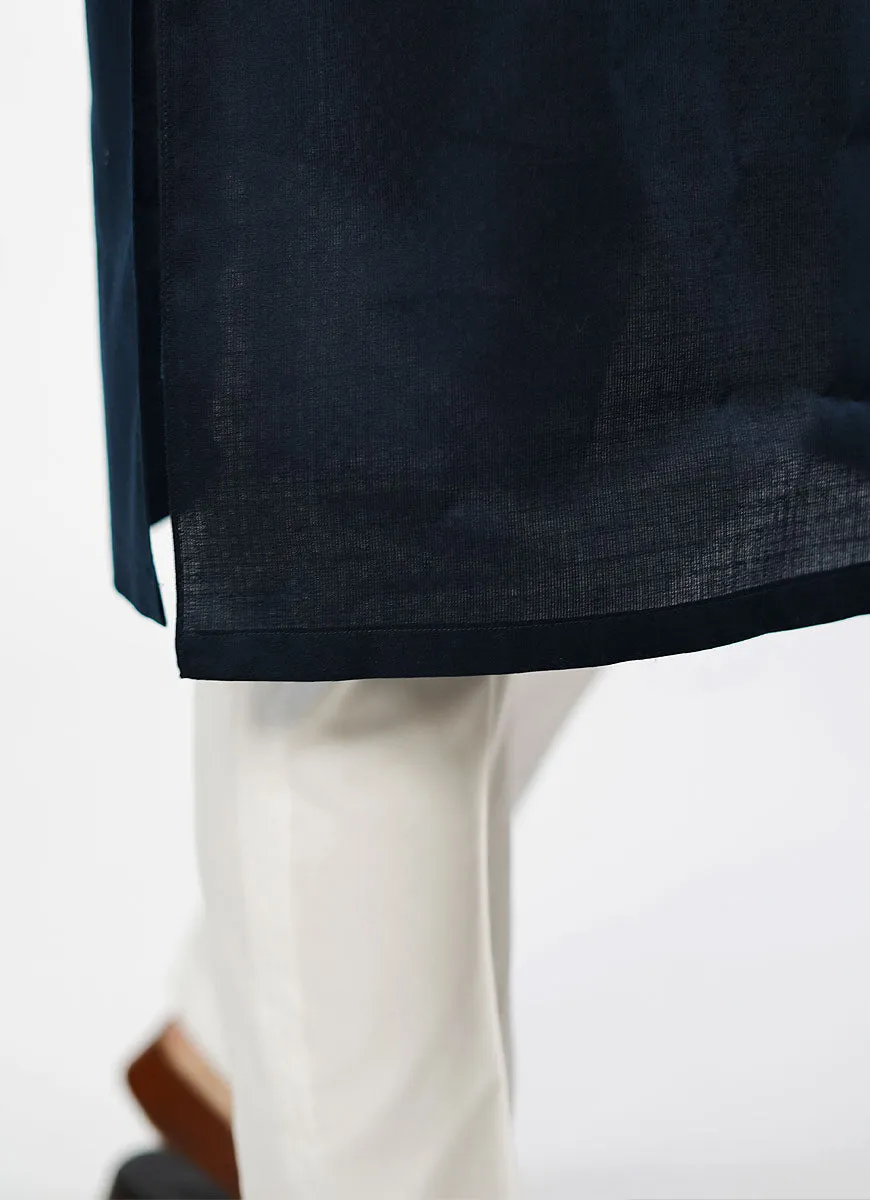 Navy Blue Dotted Dobby Design Phantom Cotton Kurta