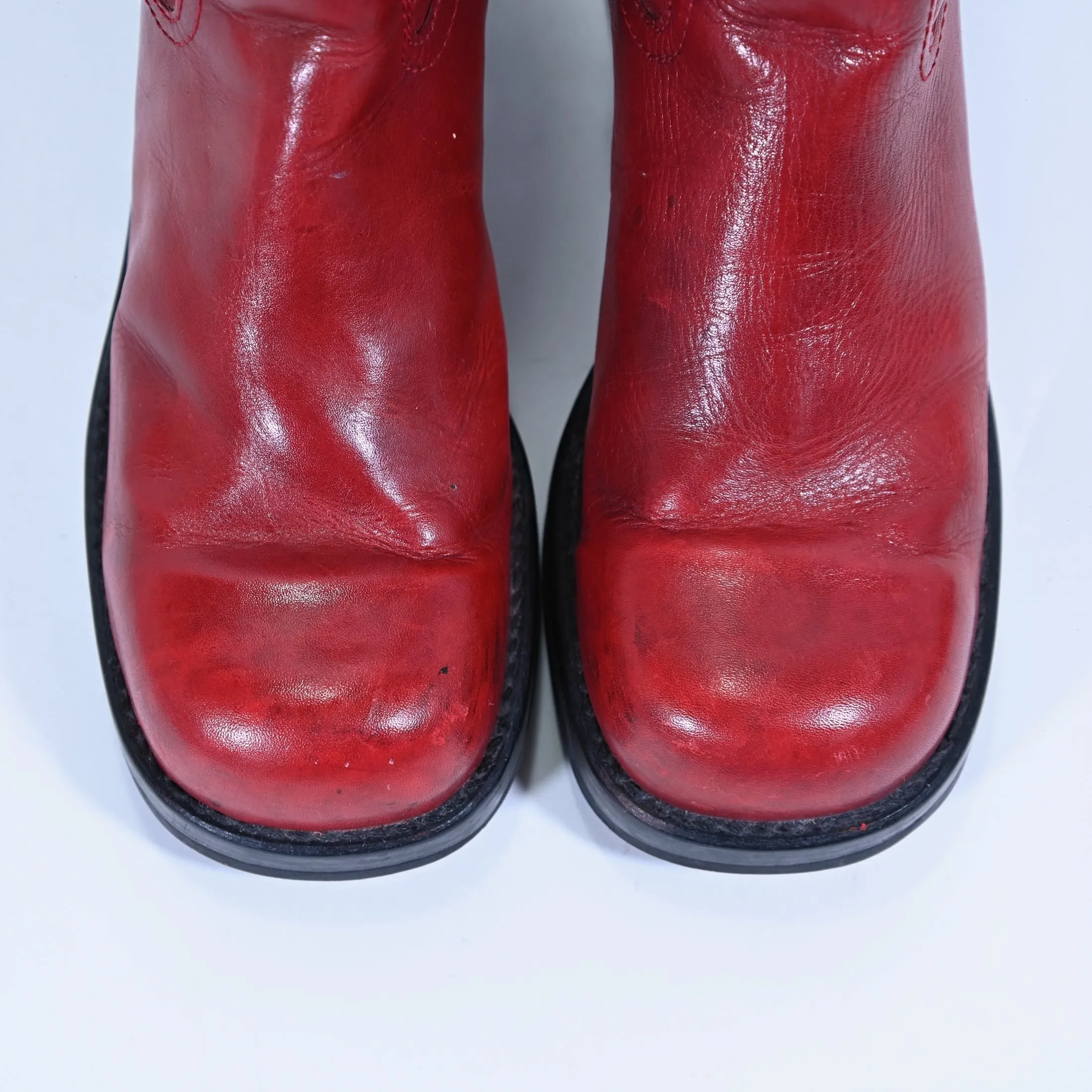 SOLD 90s Red Leather Chunky Heel Toe Platform Ankle Boots, Y2K Bratz Style Size 11M