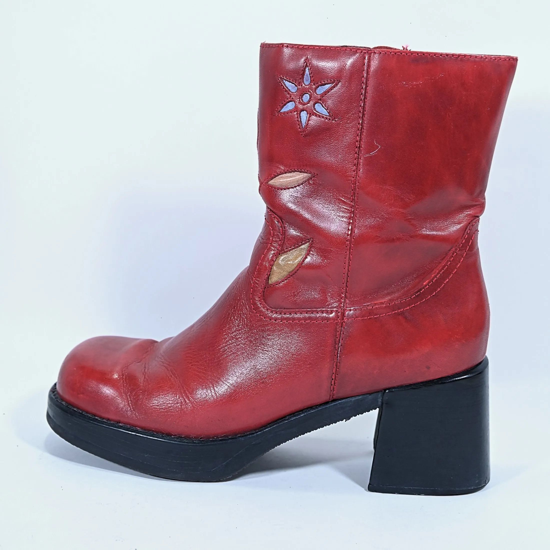 SOLD 90s Red Leather Chunky Heel Toe Platform Ankle Boots, Y2K Bratz Style Size 11M