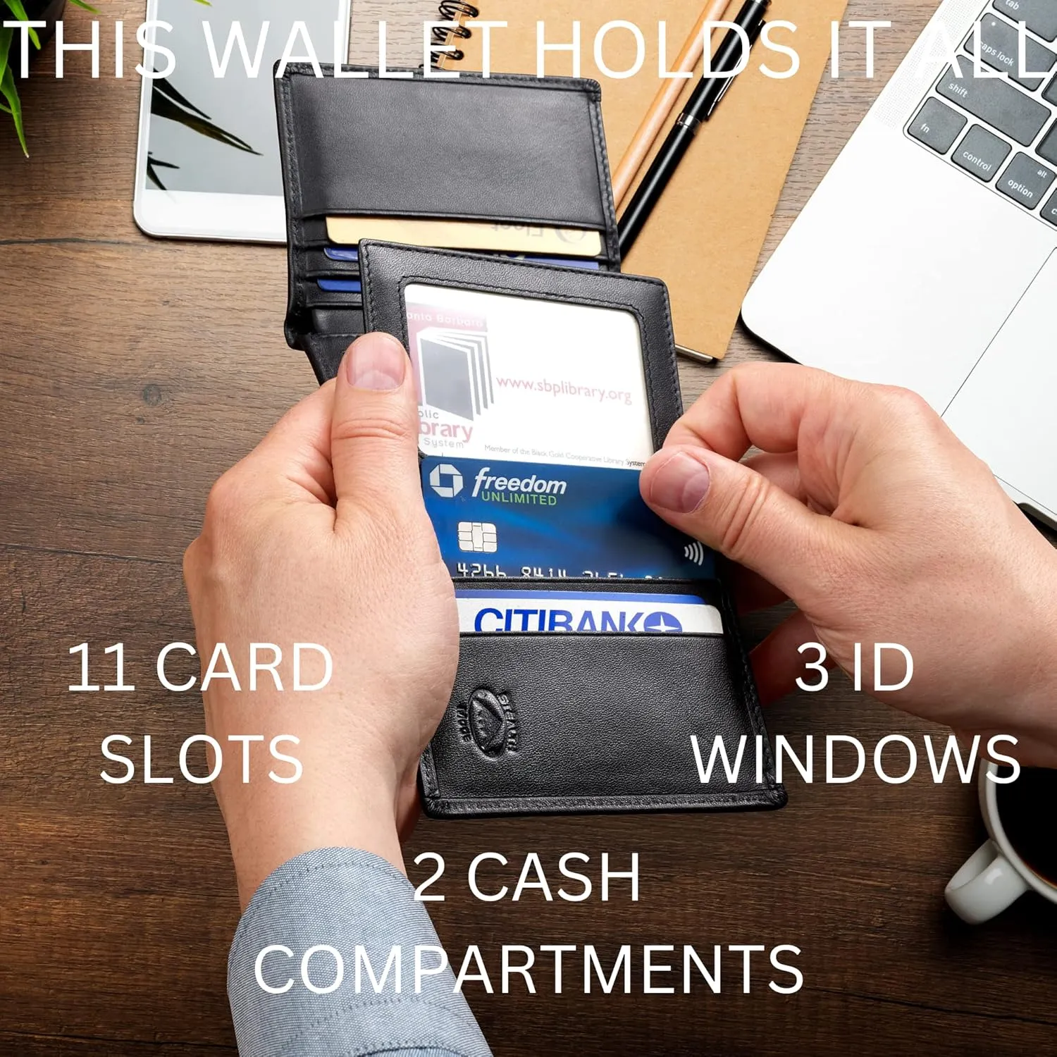 Stealth Mode Leather Trifold RFID Wallet For Men With Flip Out ID Holder (Coffee)