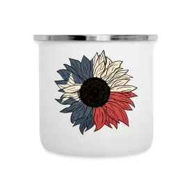 Texas Sunflower Adventure: Stainless Steel Camper Mug with Flag-Inspired Petals