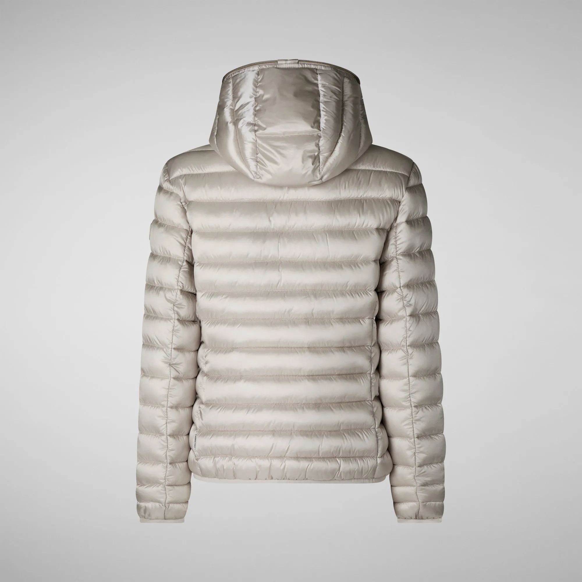Woman's animal free hooded puffer jacket Alexis in rainy beige