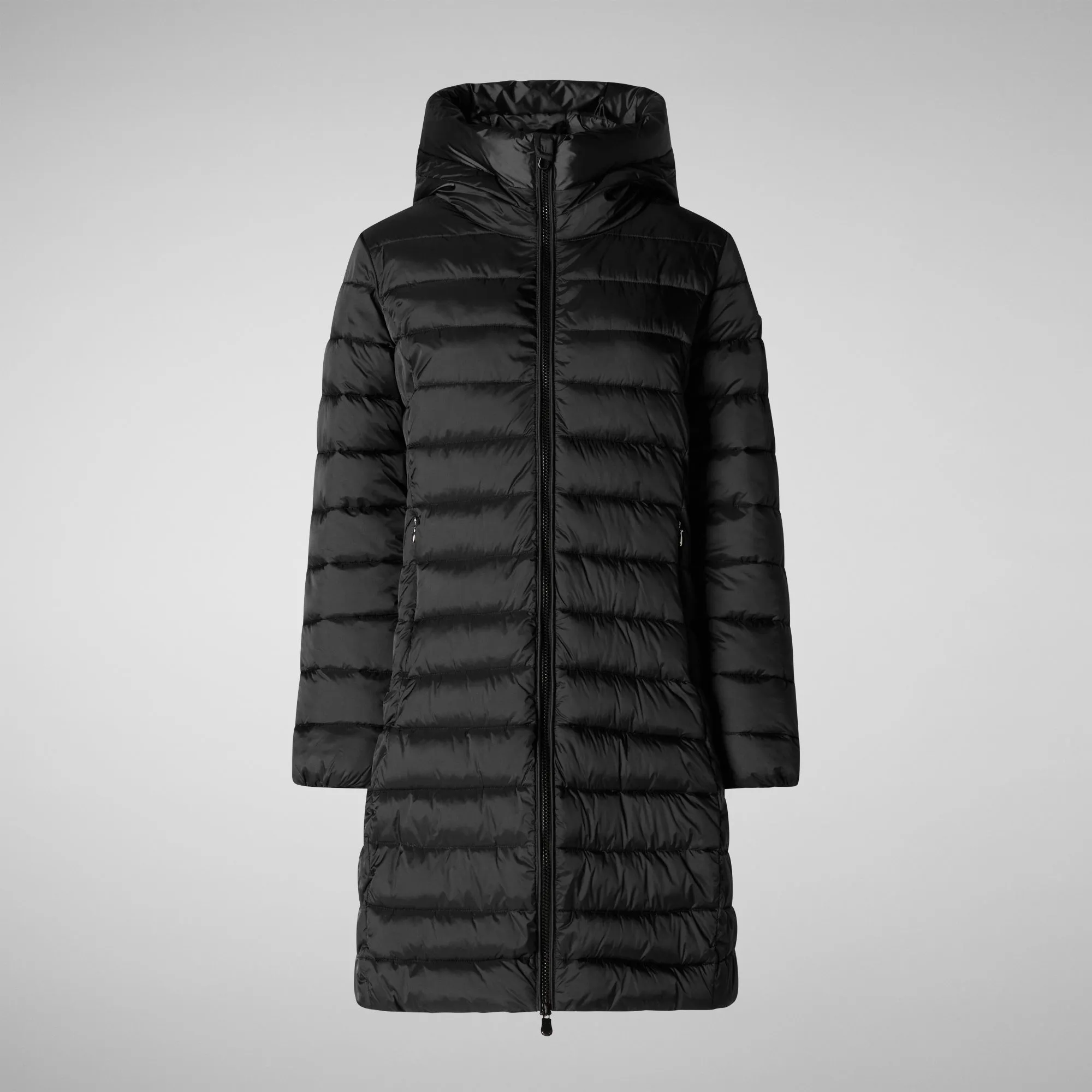 Woman's animal free hooded puffer jacket Saffron in black